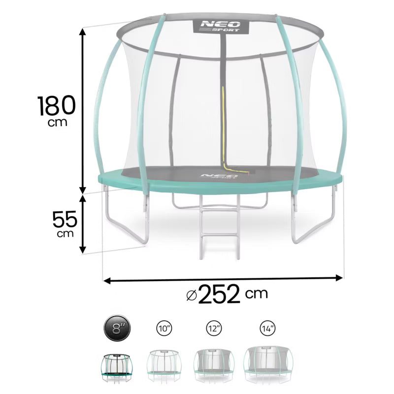 Havetrampolin 252 cm Grøn med Indvendigt Sikkerhedsnet NS-08C181