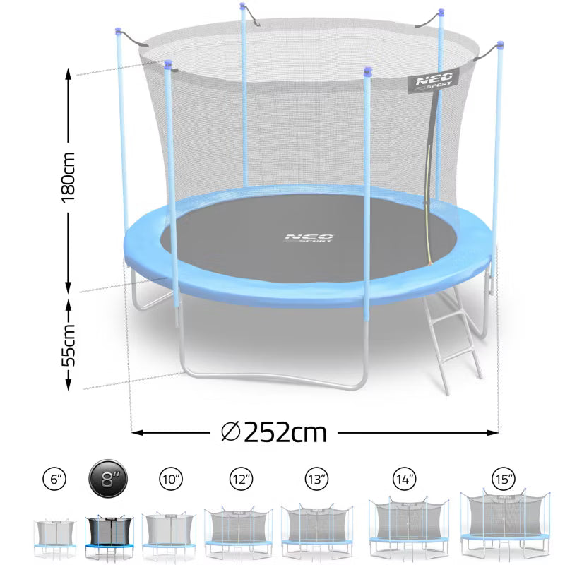 Havetrampolin 252 cm med Sikkerhedsnet og Stige Blå