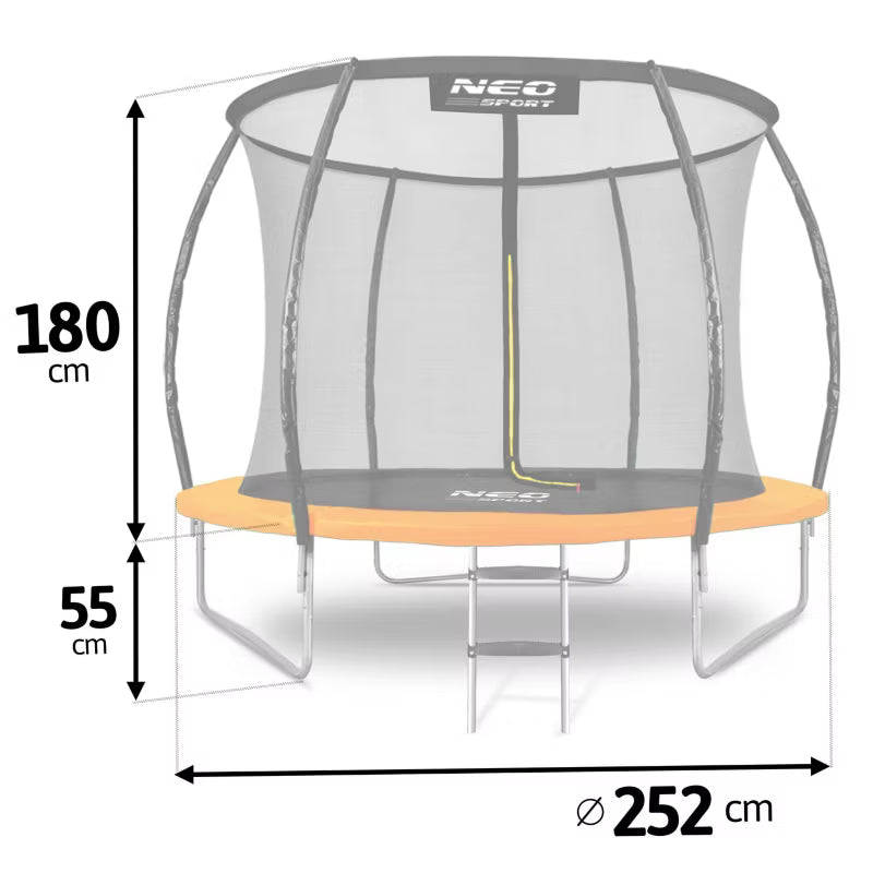 Havetrampolin 252 cm Orange med Indvendigt Sikkerhedsnet NS-08C201