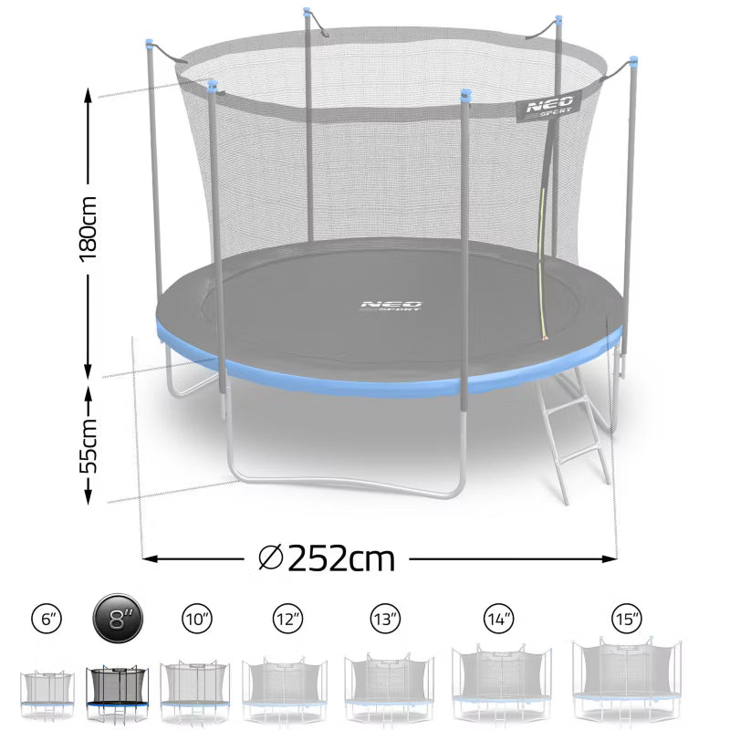 Havetrampolin 252 cm Blå med Indvendigt Sikkerhedsnet og Stige NS-08W241
