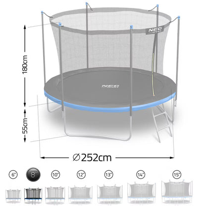 Havetrampolin 252 cm Blå med Indvendigt Sikkerhedsnet og Stige NS-08W241