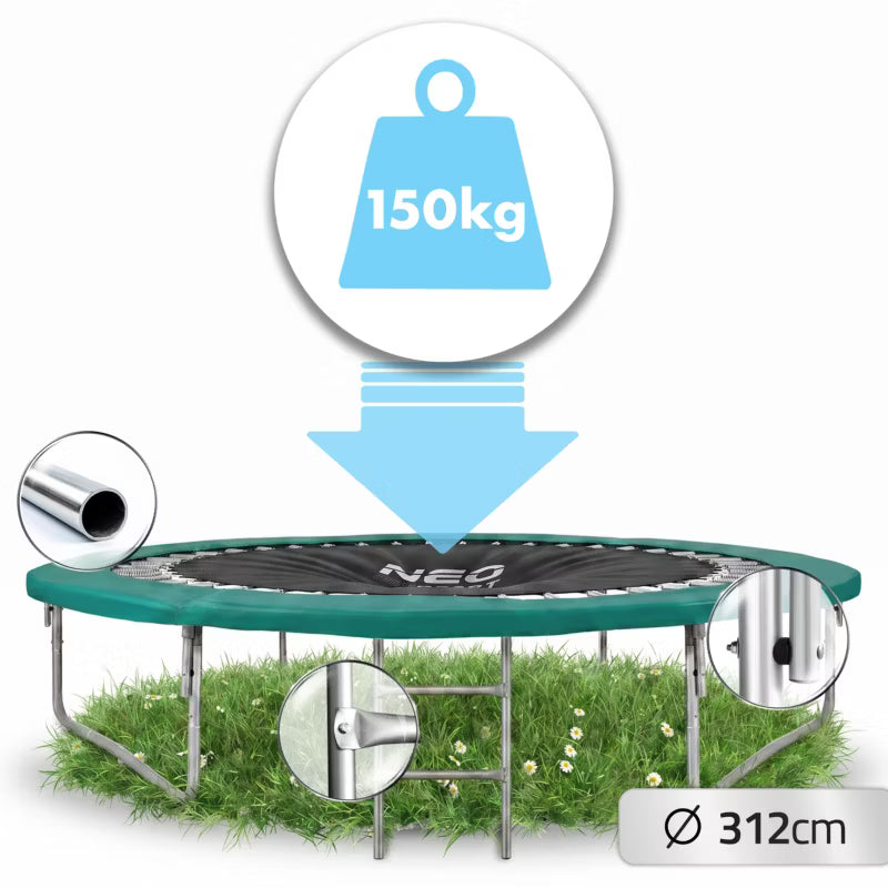 Havetrampolin 312 cm Grøn med Indvendigt Sikkerhedsnet NS-10C181