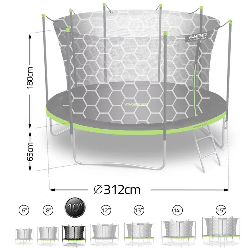 Havetrampolin 312 cm Grøn med Indvendigt Sikkerhedsnet NS-10W231