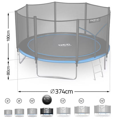 Havetrampolin 374 cm Blå med Stige og Sikkerhedsnet