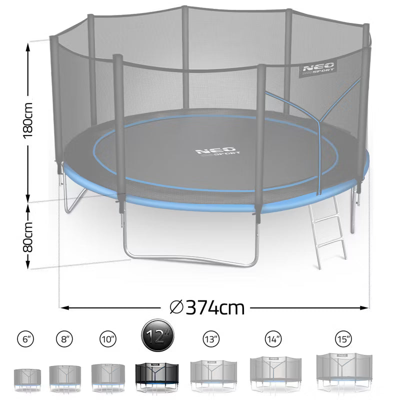 Havetrampolin 374 cm Blå med Stige og Sikkerhedsnet