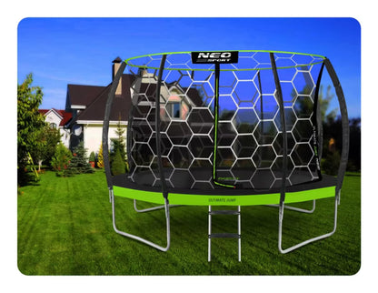 Havetrampolin 374 cm Grøn med Sikkerhedsnet og Stige