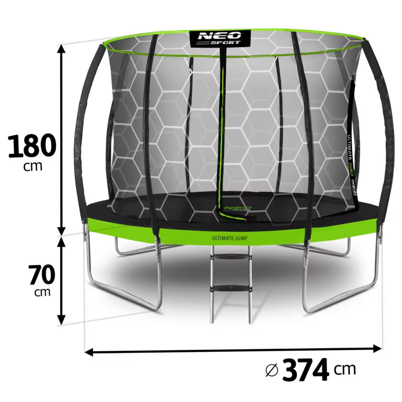 Havetrampolin 374 cm Grøn med Sikkerhedsnet og Stige
