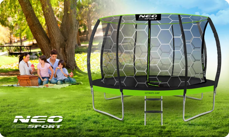 Havetrampolin 374 cm Grøn med Sikkerhedsnet og Stige