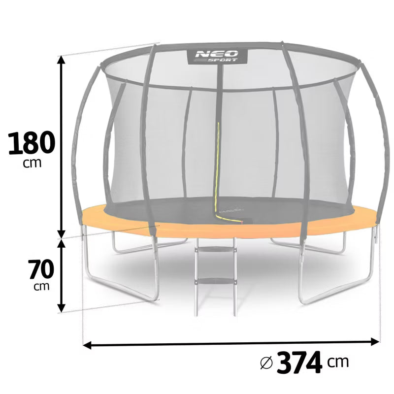 Havetrampolin 374 cm med Sikkerhedsnet og Stige Orange