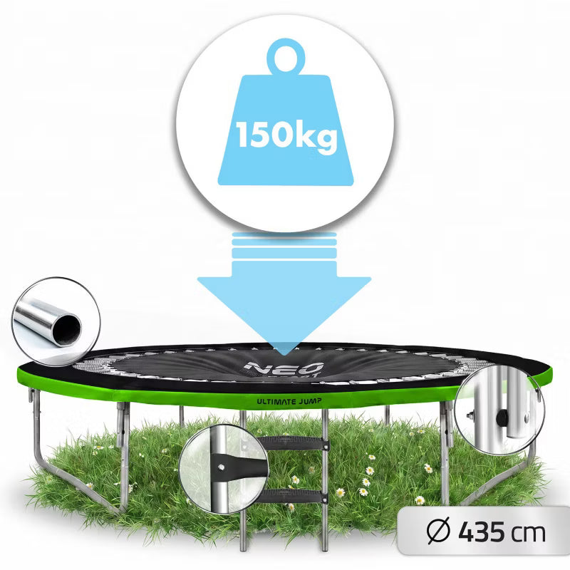 Havetrampolin 435 cm Grøn med Indvendigt Sikkerhedsnet NS-14C221