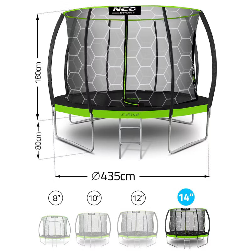 Havetrampolin 435 cm Grøn med Indvendigt Sikkerhedsnet NS-14C221