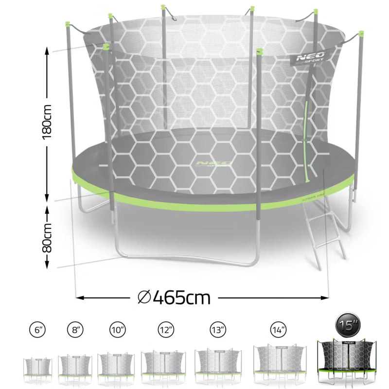 Havetrampolin 465 cm med Indvendigt Sikkerhedsnet Grøn