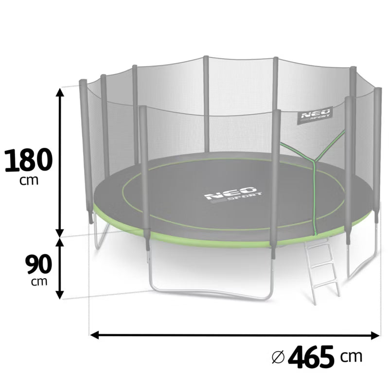 Havetrampolin 465 cm Grøn med Sikkerhedsnet og Stige