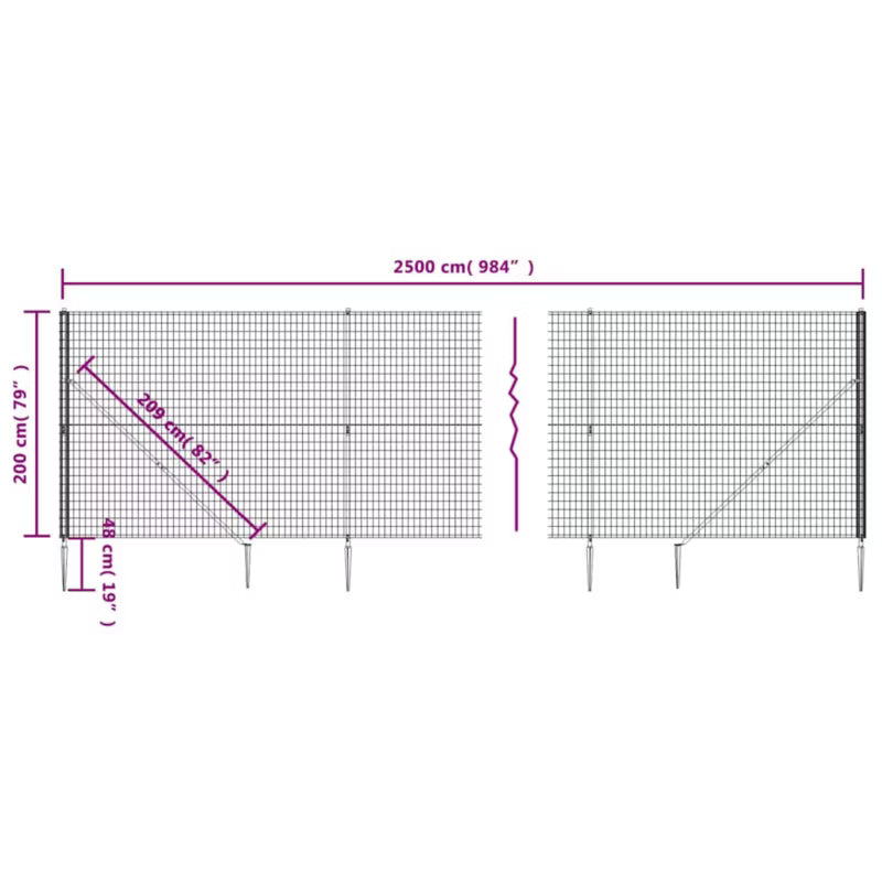 Hegnsnet 2x25 m Galvaniseret Stål med PVC 2 Stk