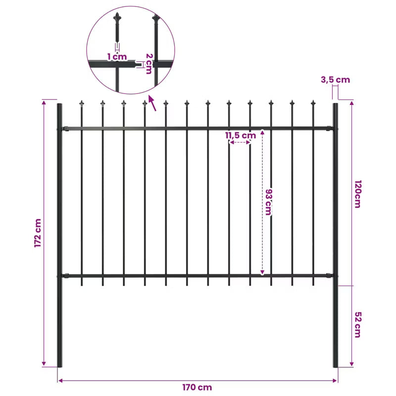 Hegnspanel 170 cm Sort Stål