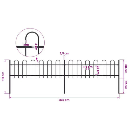 Hegnspanel 337x110 cm Sort Stål 2 stk