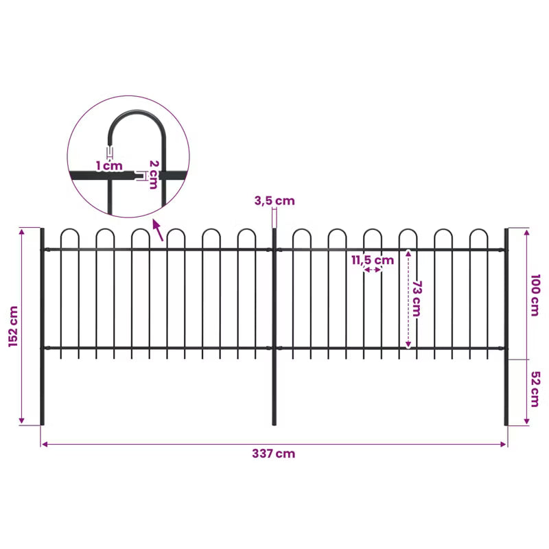 Hegnspanel 337x150 cm Sort Stål 2 stk