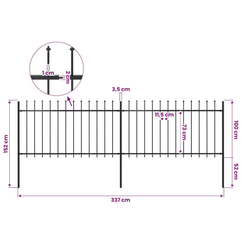 Hegnspanel 337x150 cm Sort Stål 2 stk.