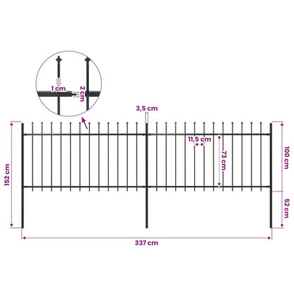 Hegnspanel 337x150 cm Sort Stål 2 stk.