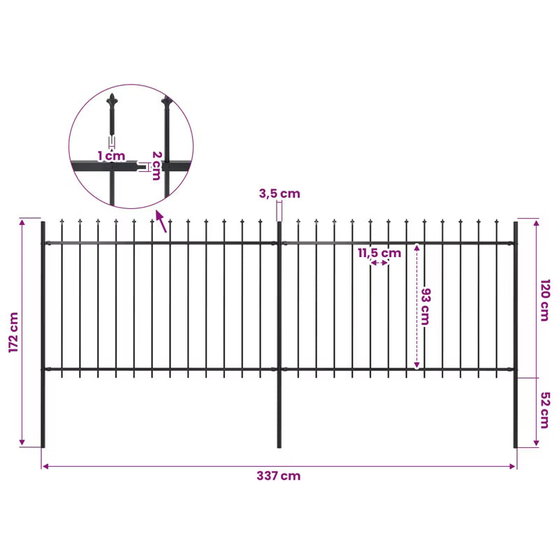 Hegnspanelet 337x170 cm Sort Stål