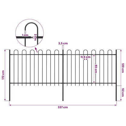 Hegnspanel 337x170 cm Sort Stål 2 stk