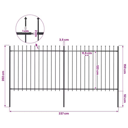 Hegnspanel 337x200 cm Sort Stål 2 Stk