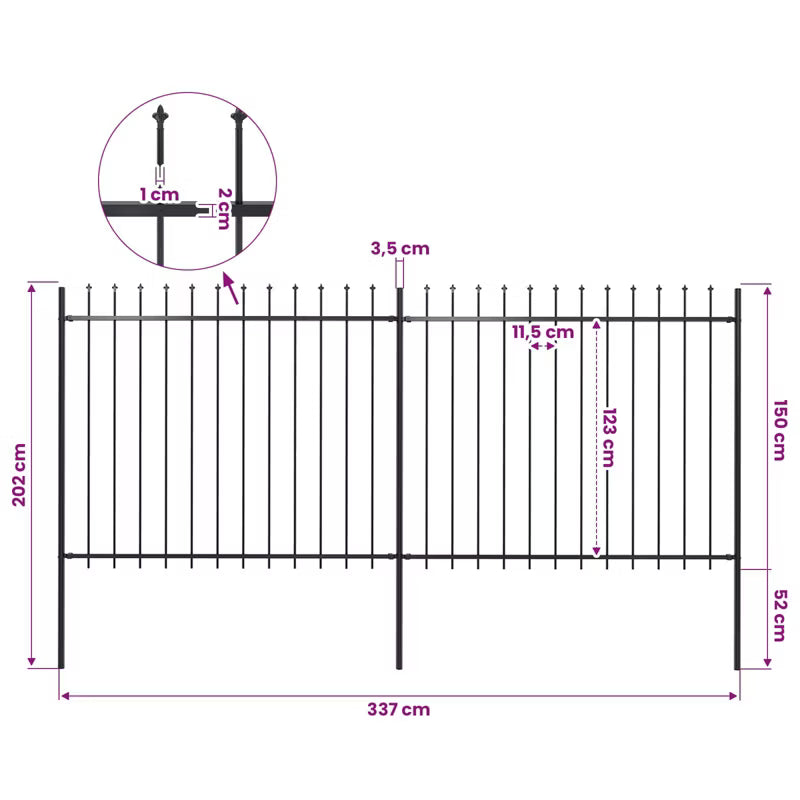 Hegnspanel 337x200 cm Sort Stål 2 Stk