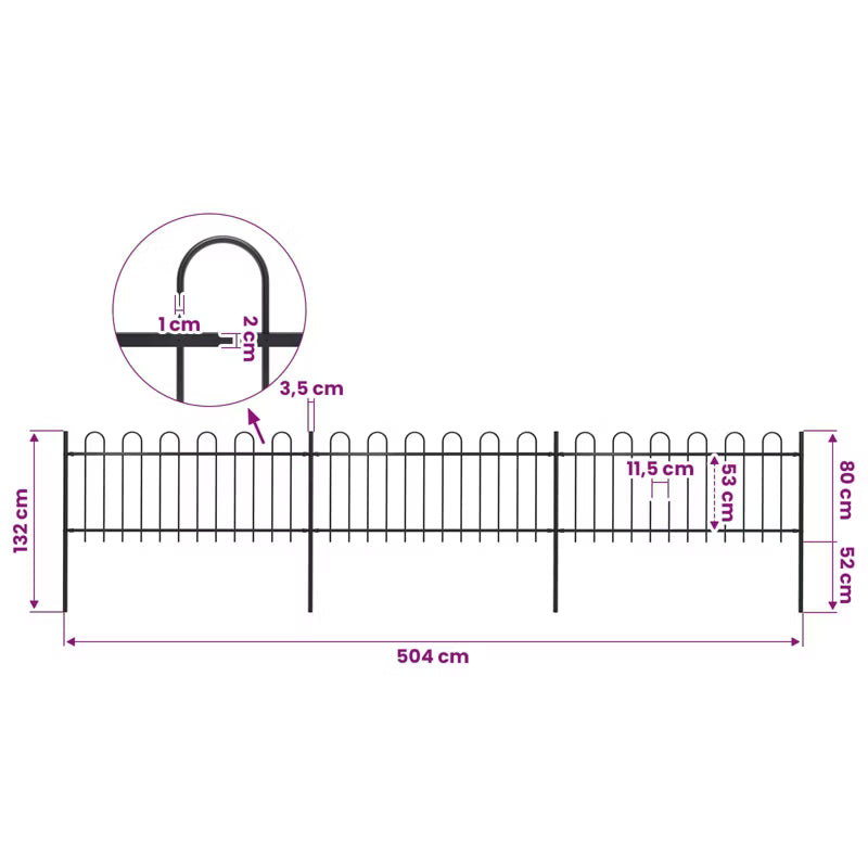 Hegnspanel 504x130 cm Sort Stål 3 Stk