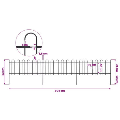 Hegnspanel 504x130 cm Sort Stål 3 Stk