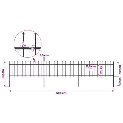 Hegnspanel 504x130 cm Sort Stål 3 Stk