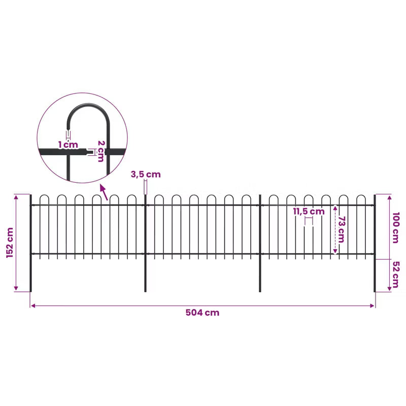 Hegnspanel 504x150 cm Sort Stål 3 Stk