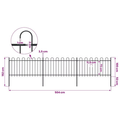 Hegnspanel 504x150 cm Sort Stål 3 Stk