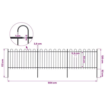 Hegnspanel 504x170 cm Sort Stål 3 Stk