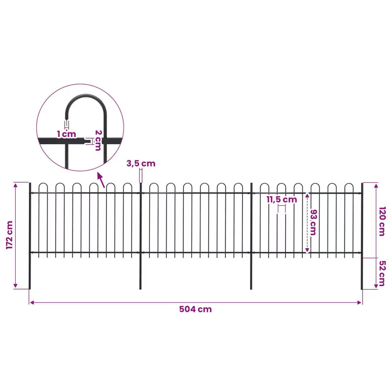 Hegnspanel 504x170 cm Sort Stål 3 Stk