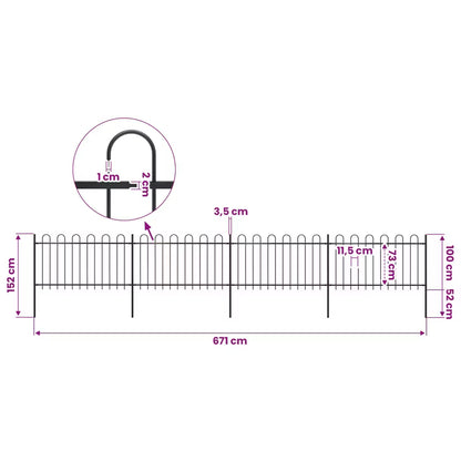 Hegnspanel 671x150 cm Sort Stål 4 Stk