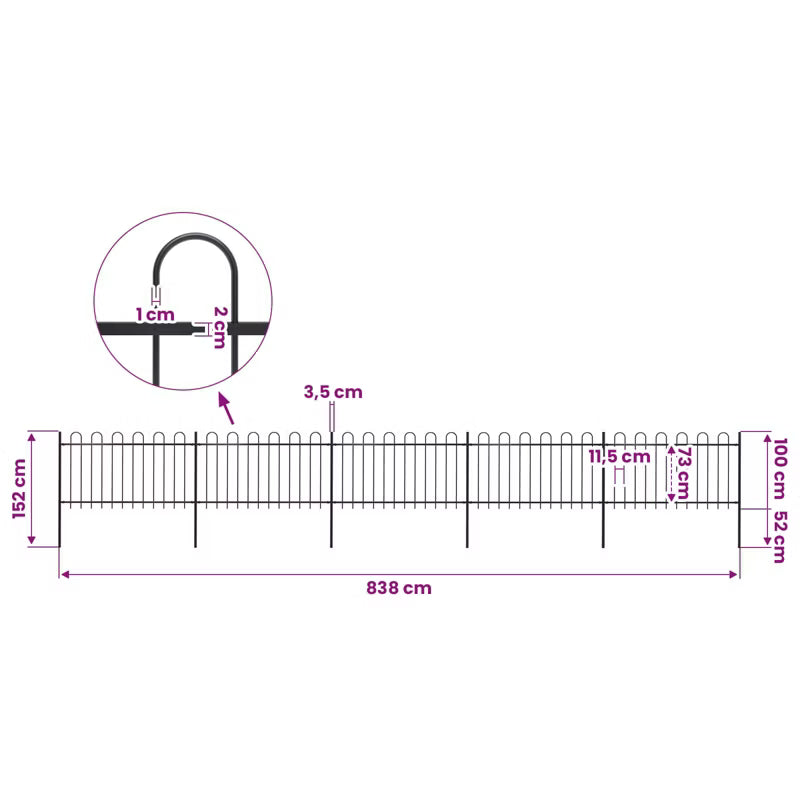 Hegnspanel 8,38 m x 150 cm Sort Stål 5 Stk