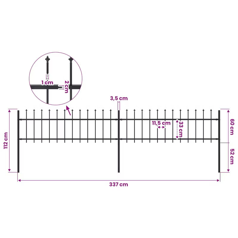 Hegnspanel Stål 337x110 cm Sort 2 Stk