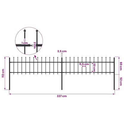 Hegnspanel Stål 337x110 cm Sort 2 Stk