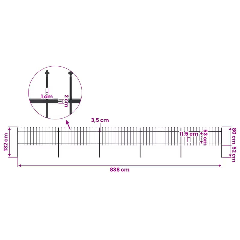 Hegnspanele 838x130 cm Sort Stål 5 Stk