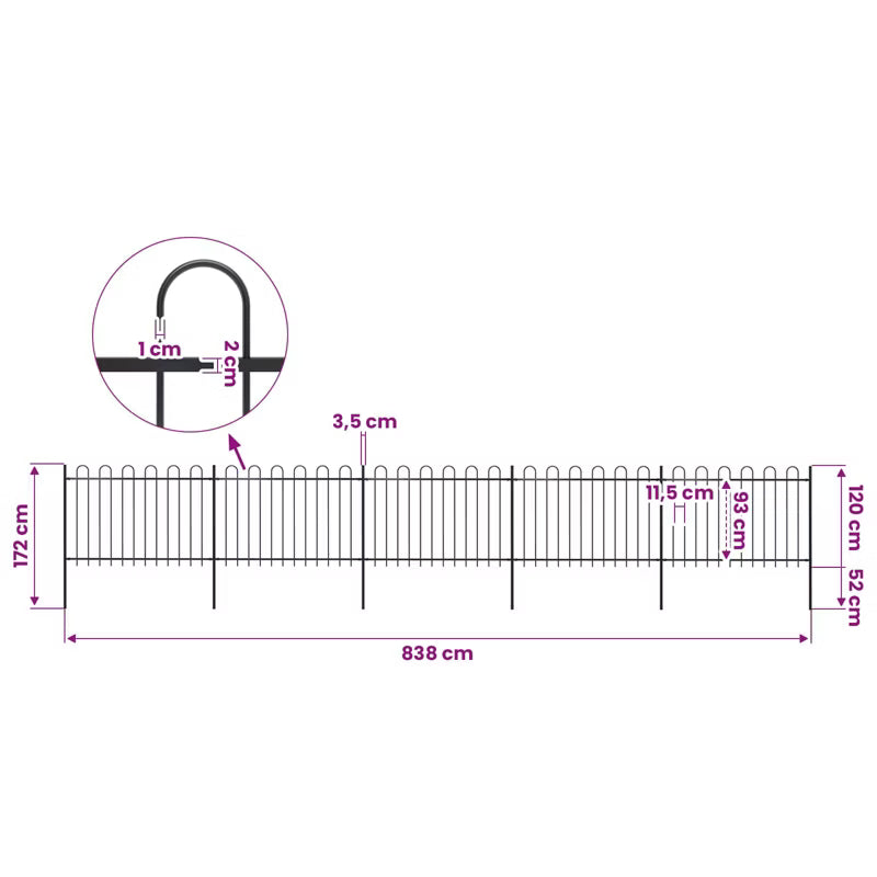 Hegnspanelet 838x170 cm Sort Stål 5 Stk