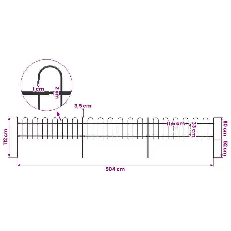 Hegnspanele Sæt 504x110 cm Sort Stål 3 Stk