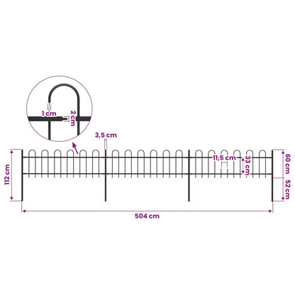 Hegnspanele Sæt 504x110 cm Sort Stål 3 Stk