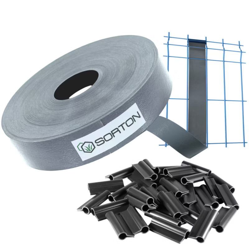 Hegnstrimmel 4,6 cm x 70 m Grå RAL7040 med 100 Clips