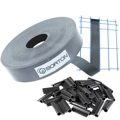 Hegnstrimmel 4,6 cm x 70 m Grå RAL7040 med 100 Clips