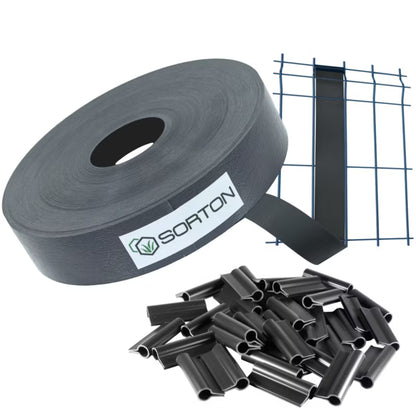 Hegnstrimmel 4,6 cm x 70 m Grafit RAL7015 med 100 Clips