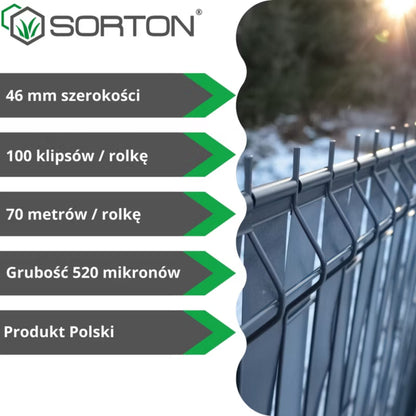 Hegnstrimmel 4,6 cm x 70 m Grafit RAL7015 med 100 Clips