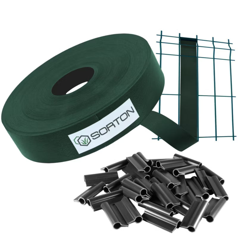 Hegnstrimmel 4,6 cm x 70 m Grøn RAL6005 med 100 Clips