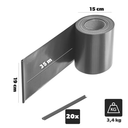 Hegnstrimmel PVC 19 cm x 35 m Grå