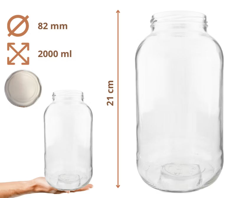 Henkeglas 2 Liter 6 Stk. med Låg 82 mm