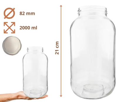 Henkeglas 2 Liter 6 Stk. med Låg 82 mm